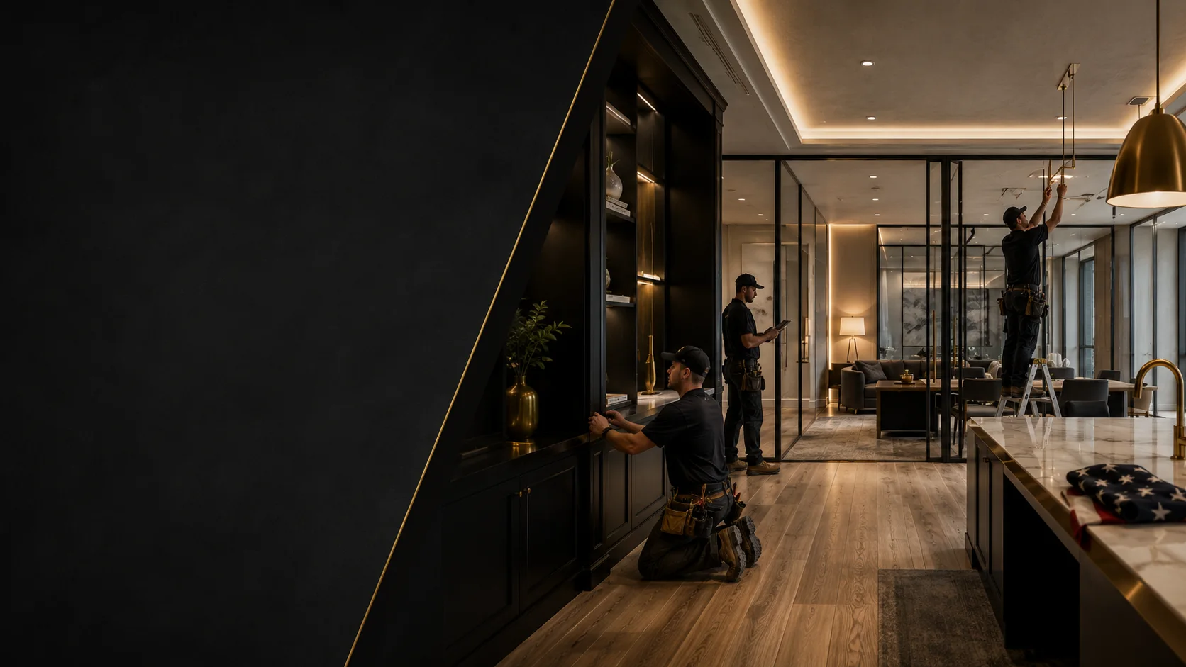 Construction team completing final interior work in a commercial building